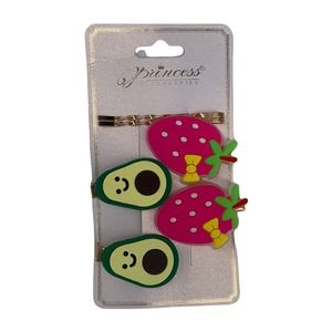 Girls Strawberry Avocado Hair Clip Set